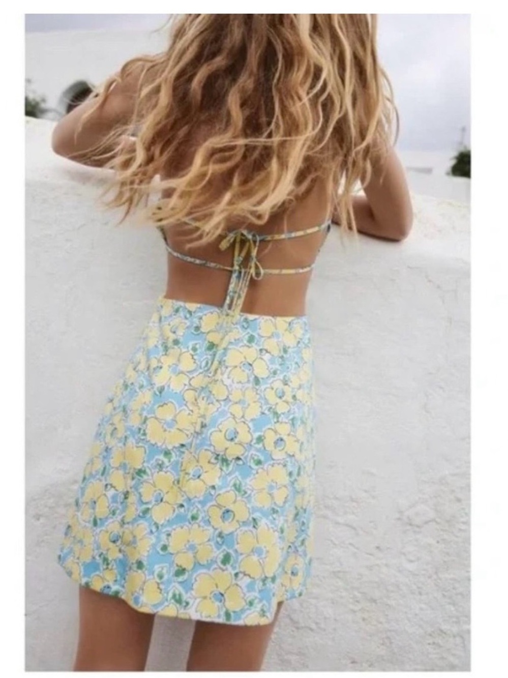 Floral A-Line Mini Skirt in Pastel Yellow & Blue